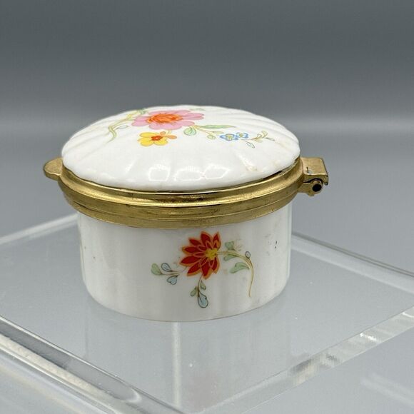 Vtg Hammersley Round Floral Hinged Trinket Pill Box Fine Bone China England Glam - Picture 13 of 15